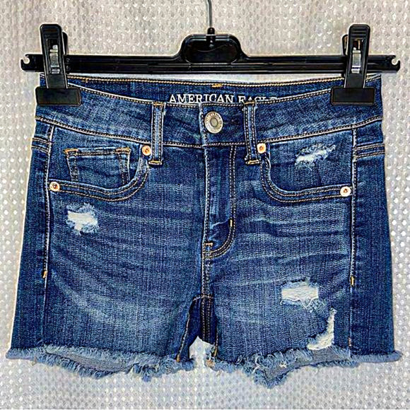 Women’s American Eagle distressed cut off midi stretchy shorts size 0 - Picture 2 of 9